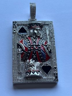 2.30 ct round Men's MOISSANITE King Card of Poker Pendant REAL Sterling Silver Passes Tester