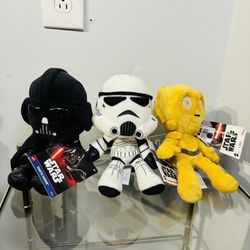 MATTEL Star Wars Darth Vader, Storm Trooper and C-P3O Plushie Bundle