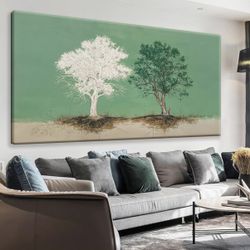White And Green Canvas Art Wall Decor Tree Of Life Wall Art Decoration Modern Home Wall Decor Abstract Wall Art For Bedroom Living Room Apartment Kitc
