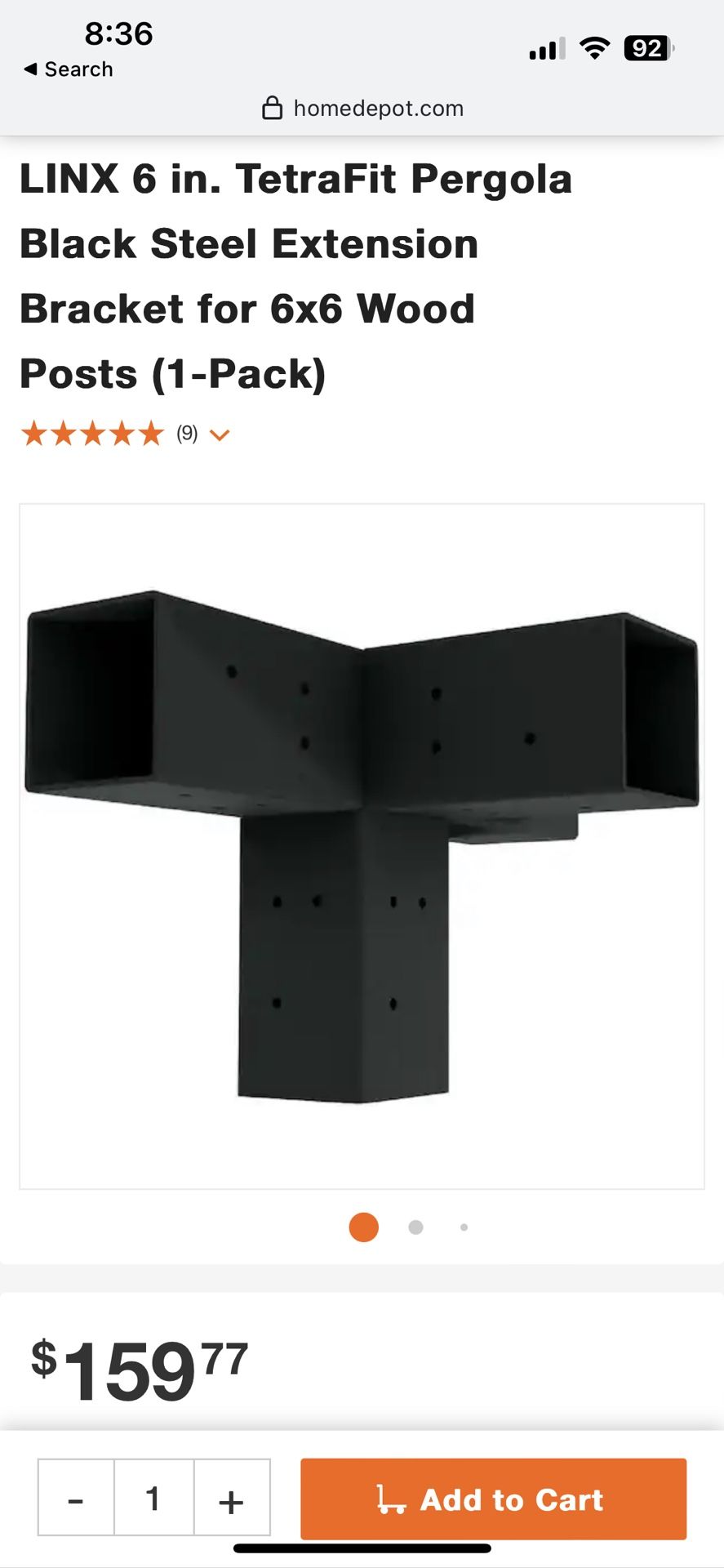 LINX 6 in. TetraFit Pergola Black Steel Extension Bracket for 6x6 Wood