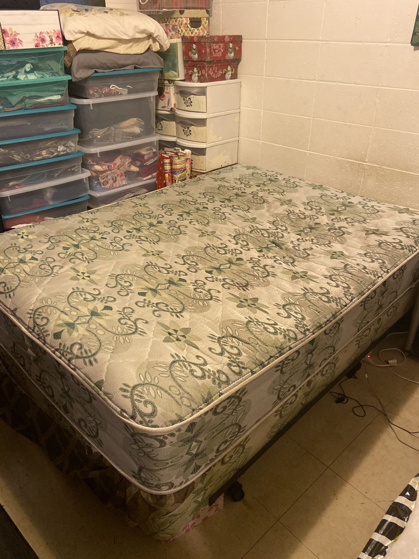 Queen size bed with box spring and bed frame