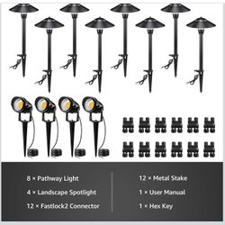 SUNVIE LED Low Voltage Landscape Lighting 12V Landscape Lighting Kit with Connectors, Low Voltage Pathway Lights with Spotlights Aluminum Pathway Ligh