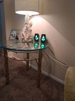 Small glass table with lamp