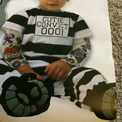 Halloween Baby Prisoner Costume  Set Has Prisoner Uniform And 2 Booties  6 -12 Months