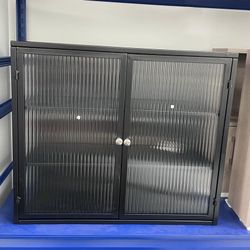 Assembled New Bathroom Cabinet Wall Mounted w/ 2 Glass Doors, 3 Metal Shelves, Metal Hanging Cabinet