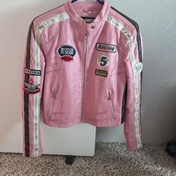 Womens Pink Leather Motorcycle Jacket size Small