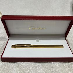 Cartier Trinity Ribbed Design, Gold Plated. Ballpoint Pen And Box.
