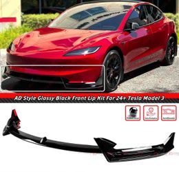 24-26 Tesla Model 3 Highland AD Style Gloss Black Front Lip