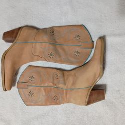 Women's Sz 7M Franco Sarto Tulsa Leather Turquoise Western Cowgirl Boots