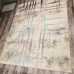 New 7'10x9'10 Inch Fiber Rug-Modern Aqua And Grey