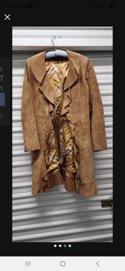 Suede Coat Stevie Nicks Style Hooks In Front CLEAN Animal Print Lining