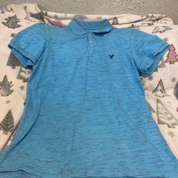 American Eagle Core Flex Polo Shirt Large Blue Athletic Fit Short Sleeve