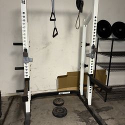 Fitness Gear Pro Half Rack/Bench/Olympic Barbells and Weights Bundle