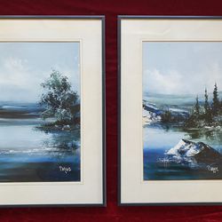 Vintage PAIR Original Paintings by PAQUE Canadian Artist FRAMED