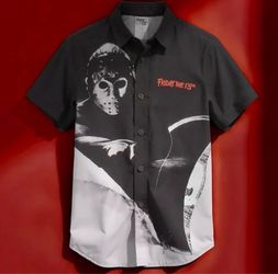 Friday the 13th Mens Button Down, Casual Shirt adult XL