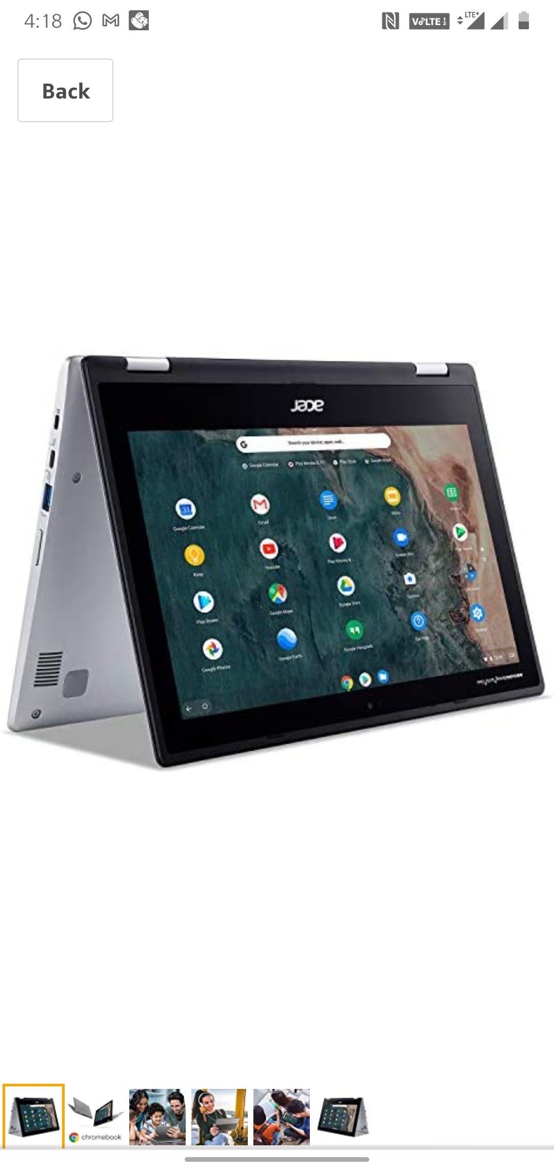 Acer Chromebook Spin 311 Convertible Laptop, Intel Celeron N4020, 11.6" HD Touch, 4GB LPDDR4, 32GB eMMC, Google Chrome, CP311-2H