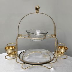International Silver Company Gold Plated Buffet Server Banquet Display With 4 Cups, Tray & Bowl