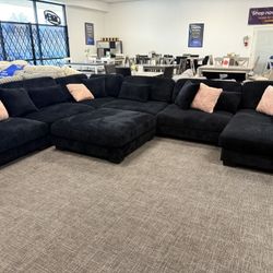 Black XL Corduroy Sofa Sectional Set - Free Delivery Anywhere  