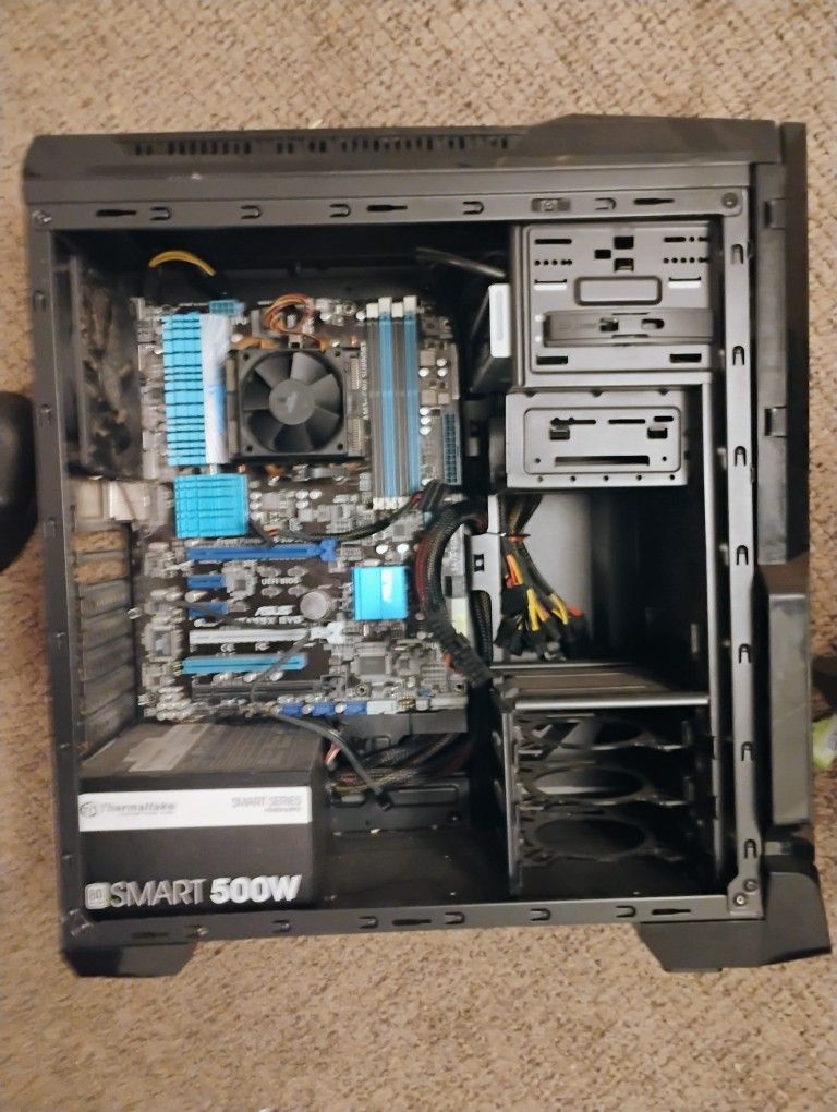 Desktop Computer Case With Motherboard, Fans, Power Supply, CPU