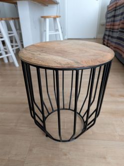 Round Wood and Metal Side Table
