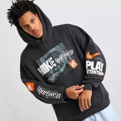 NEW Men's Nike Club Oversized French Terry Pullover Hoodie - Off Noir - Large