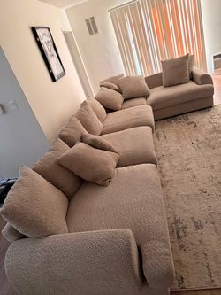 Large Beige Boucle Sectional Sofa