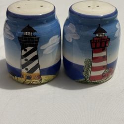 Hand-Painted Lighthouse Salt & Pepper Shakers – Nautical Coastal Decor