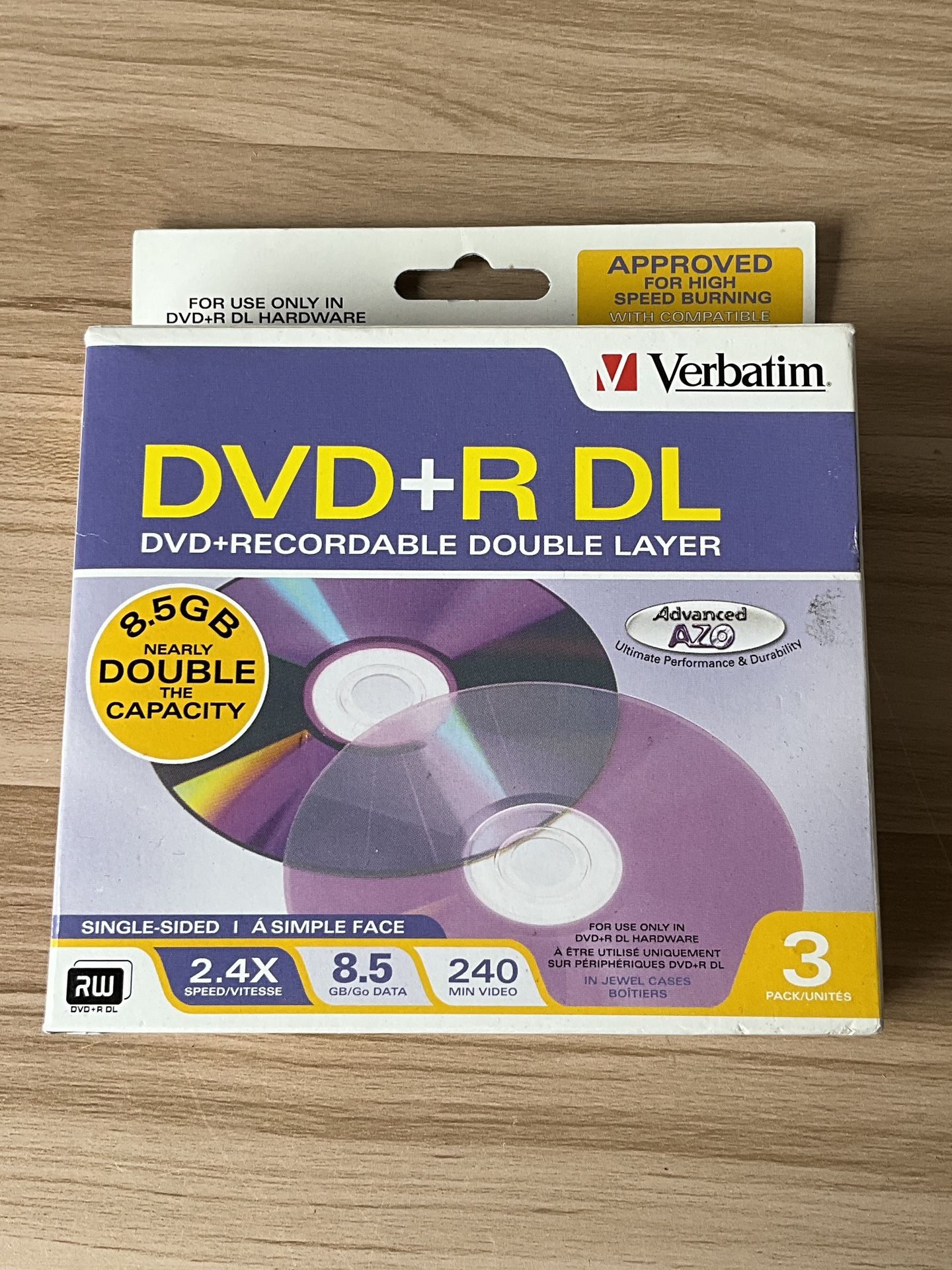 Verbatim Double Layer DVD+R DL 3-disc pk Jewel Cases 8X 8.5GB NEW