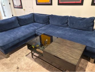 Blue velvet sectional couch