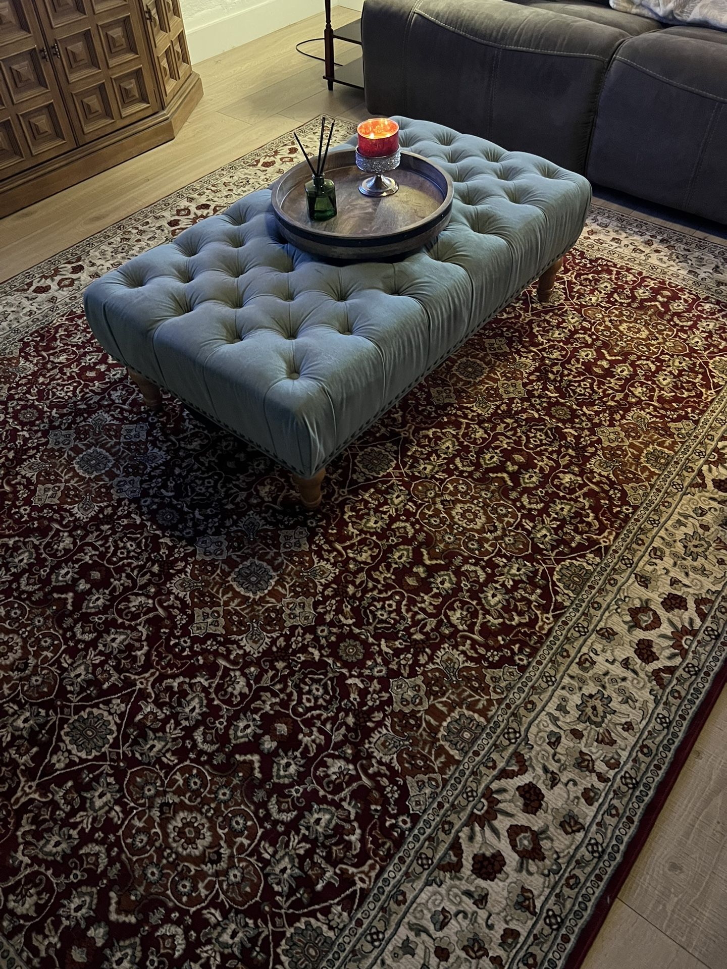 Tufted Turquoise Ottoman/ Coffee Table