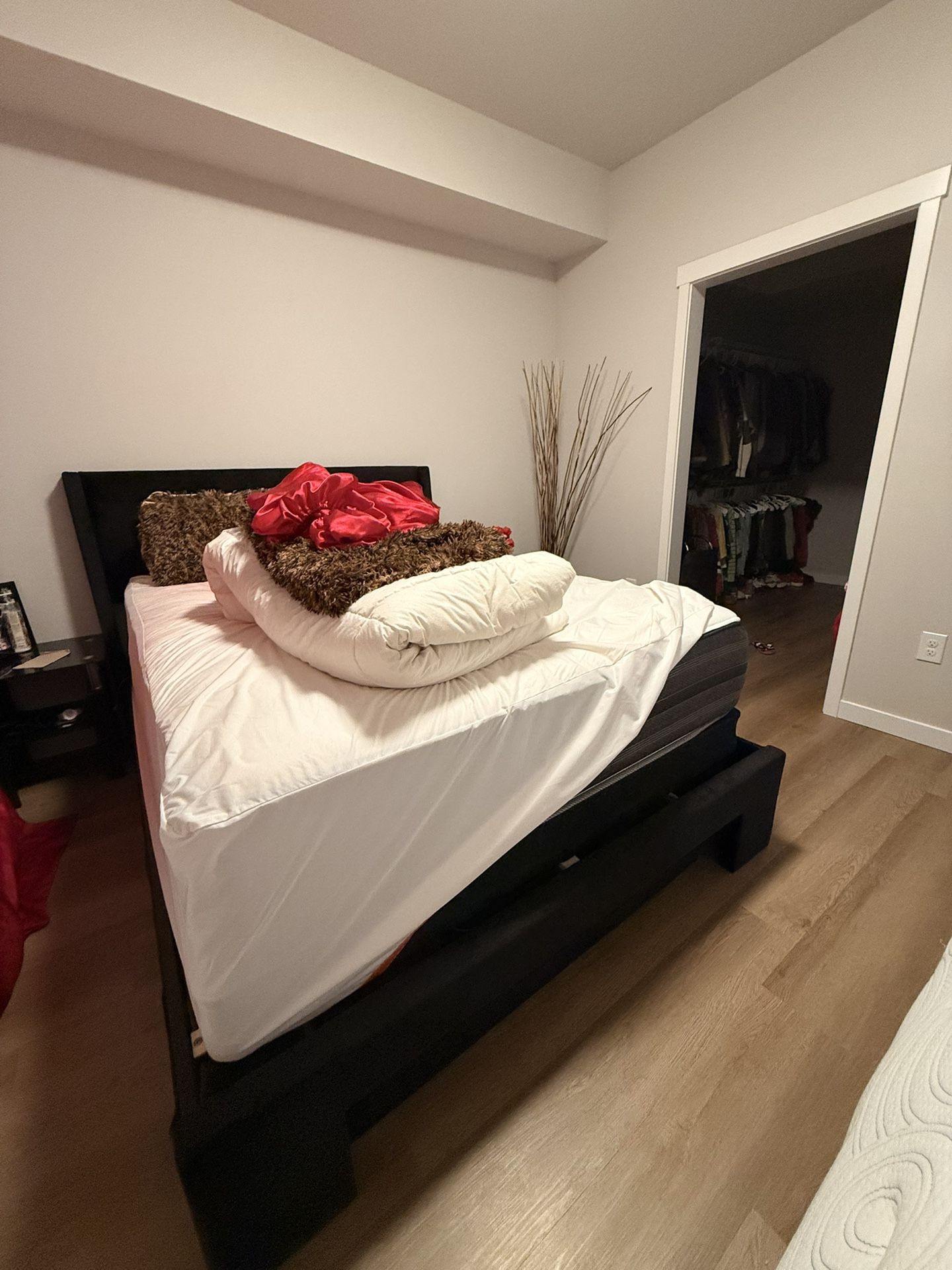 Queen Mattress, Bed Frame & Bed Side Tables 