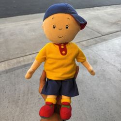 Caillou Plush Doll Small w/ Blue Cap Yellow Shirt Blue Shorts Red Shoes