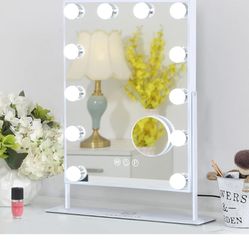 FENCHILIN Lighted Makeup Mirror Hollywood Mirror Vanity Makeup Mirror with Light Smart Touch Control 3Colors Dimmable Light Detachable 10X Magnificati