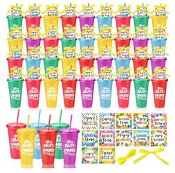 36 Sets Summer Tumbler Bulk 24 oz Plastic Tumbler Cup with Lids Straws and Greeting Card Appreciation Gift for Summer Beach Pool Party Favors Prizes