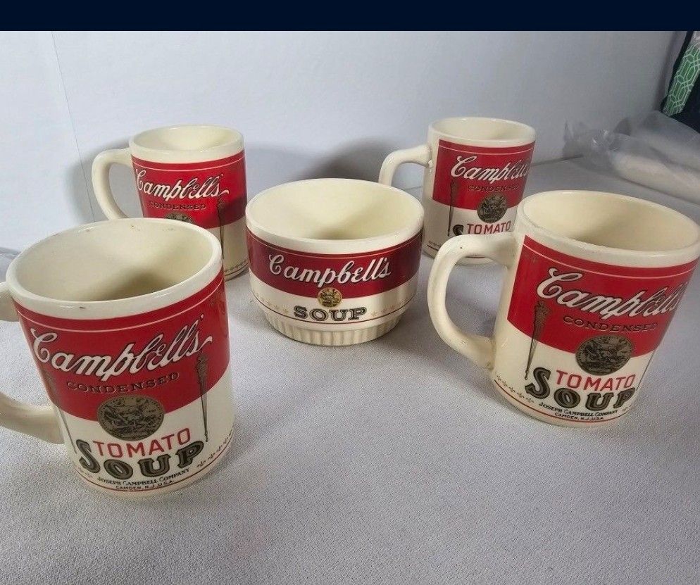 Vintage RARE! Campbell's Condensed Tomato Soup MUG -USA made (Old style label) and SOUP Bowl