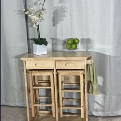 SPACE SAVER Drop Leaf Breakfast Bar & 2 Stools