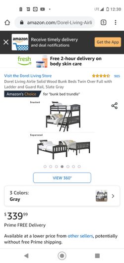 BRAND NEW Dorel Living Airlie Solid Wood Bunk Beds Twin Over Full with Ladder and Guard Rail, Slate Gray OBO