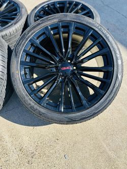 24" GLOSS BLACK RIMS TIRES 
