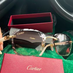 White Pearl Cartier Glasses With Brown Tint & Diamond Cut Lense