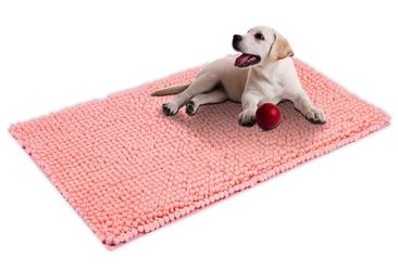Microfiber Chenille Dog Door Mat Ultra Absorbent Dirty Non Slip Doormat Rugs for Patio, Front Door, Entry, Machine Washable (Large, Coral)