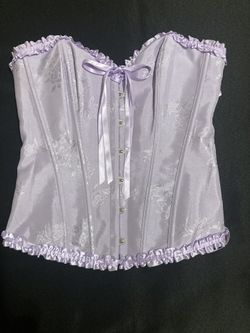 Women's White Lace Up Boned Overbust Corset Size XSmall Jacquard Bridal Romantic