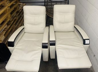 Canmore Leather Power Recliners — PAIR, Cream