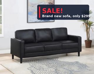 Brand New Black Leatherette Sofa