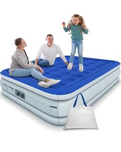 King Size  Air Mattress for Camping,16 Inch Double Height Inflatable Bed with Built-in Dual Pump