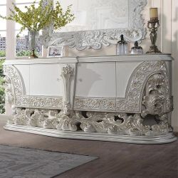 VINTAGE GLAM ROCOCO STYLE ANTIQUE WHITE FINISH DRESSER CABINET - TOCADOR