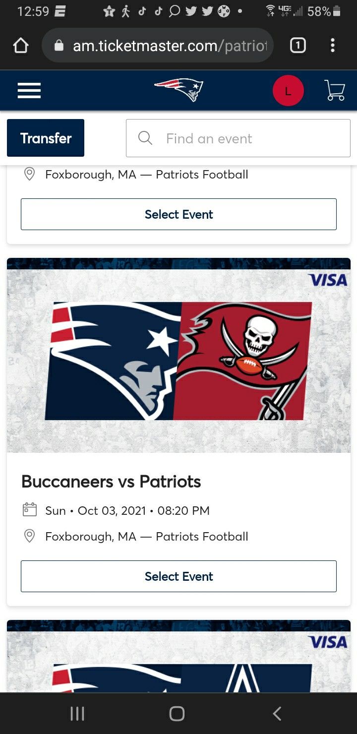 Two Tix For Patriots  Buccaneers Oct. 3, 2021 8:20pm