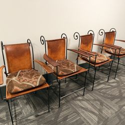 Brown Leather Iron Chairs 