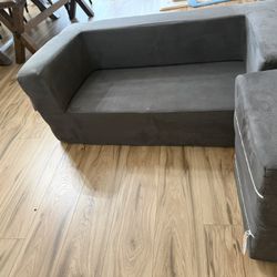 Grey Kids Loveseat Couch With Ottoman / Foldout Lounger Cushions 