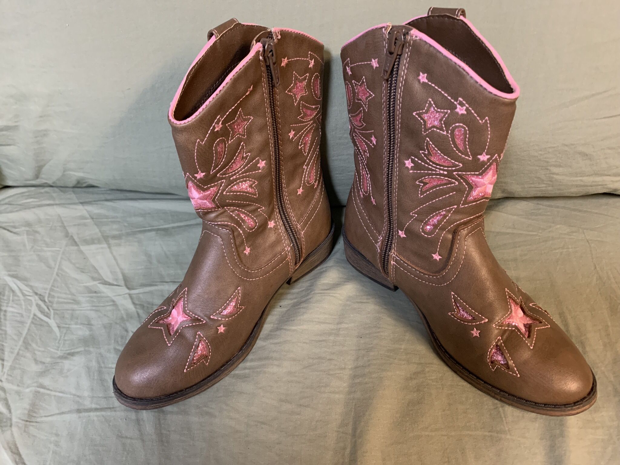 Wonder Nation Pink/Brown Cowgirl Boots Size 1