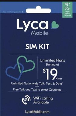 LYCA MOBILE SIM CARD 10.5-MONTH PLAN 15GB/MONTH VALID THROUGH JULY 29, 2027
